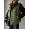 imageEVALESS Cropped Puffer Vest Women Lightweight Quilted Stand Collar Sleeveless Jackets Fall Winter 2025 Button Zip Up CoatArmy Green