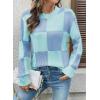 imageEVALESS Sweaters for Women Crewneck Long Sleeve Color Block Casual Knit Tops 2025 Fall Fashion Checkered Pullover SweaterBeau Blue