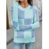 imageEVALESS Sweaters for Women Crewneck Long Sleeve Color Block Casual Knit Tops 2025 Fall Fashion Checkered Pullover SweaterBeau Blue