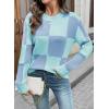imageEVALESS Sweaters for Women Crewneck Long Sleeve Color Block Casual Knit Tops 2025 Fall Fashion Checkered Pullover SweaterBeau Blue