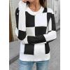imageEVALESS Sweaters for Women Crewneck Long Sleeve Color Block Casual Knit Tops 2025 Fall Fashion Checkered Pullover SweaterBlack