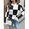 imageEVALESS Sweaters for Women Crewneck Long Sleeve Color Block Casual Knit Tops 2025 Fall Fashion Checkered Pullover SweaterBlack