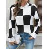 imageEVALESS Sweaters for Women Crewneck Long Sleeve Color Block Casual Knit Tops 2025 Fall Fashion Checkered Pullover SweaterBlack
