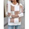 imageEVALESS Sweaters for Women Crewneck Long Sleeve Color Block Casual Knit Tops 2025 Fall Fashion Checkered Pullover SweaterDark Khaki