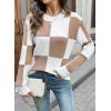 imageEVALESS Sweaters for Women Crewneck Long Sleeve Color Block Casual Knit Tops 2025 Fall Fashion Checkered Pullover SweaterDark Khaki