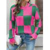imageEVALESS Sweaters for Women Crewneck Long Sleeve Color Block Casual Knit Tops 2025 Fall Fashion Checkered Pullover SweaterRose Red