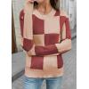 imageEVALESS Sweaters for Women Crewneck Long Sleeve Color Block Casual Knit Tops 2025 Fall Fashion Checkered Pullover SweaterTawny