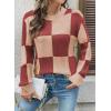 imageEVALESS Sweaters for Women Crewneck Long Sleeve Color Block Casual Knit Tops 2025 Fall Fashion Checkered Pullover SweaterTawny