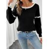 imageEVALESS Womens Sweaters Crewneck Ruffle Long Sleeve Off The Shoulder Sweater Color Block 2025 Trendy Fall Winter Knit TopsBlack