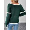 imageEVALESS Womens Sweaters Crewneck Ruffle Long Sleeve Off The Shoulder Sweater Color Block 2025 Trendy Fall Winter Knit TopsBlackish Green