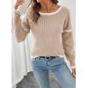 imageEVALESS Womens Sweaters Crewneck Ruffle Long Sleeve Off The Shoulder Sweater Color Block 2025 Trendy Fall Winter Knit TopsLight Khaki