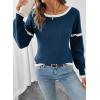 imageEVALESS Womens Sweaters Crewneck Ruffle Long Sleeve Off The Shoulder Sweater Color Block 2025 Trendy Fall Winter Knit TopsNavy Blue