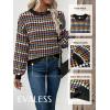 imageEVALESS Womens Sweaters Fall Fashion 2025 Long Sleeve Polka Dot Top Cowboy Chic Pullover Sweaters Colorblock OutfitsBlack