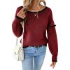 imageEVALESS Womens Sweaters Crewneck Ruffle Long Sleeve Off The Shoulder Sweater Color Block 2025 Trendy Fall Winter Knit TopsBurgundy