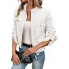 imageEVALESS Womens Zip Up Jacket Roll Tab Sleeve Flap Pocket Drawstring Hem Utility Lightweight Cropped JacketsWhite