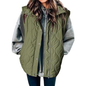imageEVALESS Cropped Puffer Vest Women Lightweight Quilted Stand Collar Sleeveless Jackets Fall Winter 2025 Button Zip Up CoatArmy Green