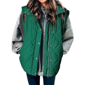 imageEVALESS Cropped Puffer Vest Women Lightweight Quilted Stand Collar Sleeveless Jackets Fall Winter 2025 Button Zip Up CoatAtlantic Green