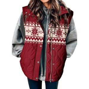 imageEVALESS Cropped Puffer Vest Women Lightweight Quilted Stand Collar Sleeveless Jackets Fall Winter 2025 Button Zip Up CoatRed Christmas