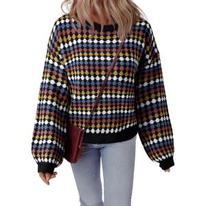 imageEVALESS Womens Sweaters Fall Fashion 2025 Long Sleeve Polka Dot Top Cowboy Chic Pullover Sweaters Colorblock OutfitsBlack