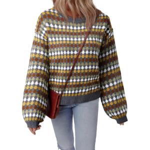 imageEVALESS Womens Sweaters Fall Fashion 2025 Long Sleeve Polka Dot Top Cowboy Chic Pullover Sweaters Colorblock OutfitsGray