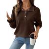 imageEVALESS Womens Oversized Sweatshirts Hoodies Casual V Neck Button Up Henley Collared Long Sleeve Shirts Pullover Tops ClothesCoffee