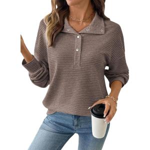 imageEVALESS Womens Oversized Sweatshirts Hoodies Casual V Neck Button Up Henley Collared Long Sleeve Shirts Pullover Tops ClothesGoat