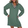 imageEVALESS Womens Dresses 2025 Fall V Neck Long Sleeve Casual Tshirt Dress Spring Contrast Striped Sweatshirt Dress Vacation Clothes with PocketsGreen Bay XXLarge