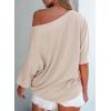 imageEVALESS Sexy Off The Shoulder Tops for Women 34 Length Sleeve Womens Tops Spring Fall 2025 Boat Neck One Shoulder ShirtsApricot