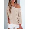 imageEVALESS Sexy Off The Shoulder Tops for Women 34 Length Sleeve Womens Tops Spring Fall 2025 Boat Neck One Shoulder ShirtsApricot