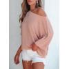 imageEVALESS Sexy Off The Shoulder Tops for Women 34 Length Sleeve Womens Tops Spring Fall 2025 Boat Neck One Shoulder ShirtsApricot Pink