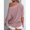 imageEVALESS Sexy Off The Shoulder Tops for Women 34 Length Sleeve Womens Tops Spring Fall 2025 Boat Neck One Shoulder ShirtsFushia