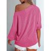 imageEVALESS Sexy Off The Shoulder Tops for Women 34 Length Sleeve Womens Tops Spring Fall 2025 Boat Neck One Shoulder ShirtsRose Red