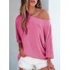 imageEVALESS Sexy Off The Shoulder Tops for Women 34 Length Sleeve Womens Tops Spring Fall 2025 Boat Neck One Shoulder ShirtsRose Red