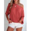 imageEVALESS Sexy Off The Shoulder Tops for Women 34 Length Sleeve Womens Tops Spring Fall 2025 Boat Neck One Shoulder ShirtsZ Tawny
