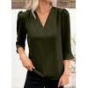 imageEVALESS Womens 34 Sleeve Tops Dressy Casual Pleated V Neck Business Work Blouses Office ShirtsMoss Green
