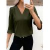 imageEVALESS Womens 34 Sleeve Tops Dressy Casual Pleated V Neck Business Work Blouses Office ShirtsMoss Green