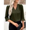 imageEVALESS Womens 34 Sleeve Tops Dressy Casual Pleated V Neck Business Work Blouses Office ShirtsMoss Green
