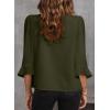 imageEVALESS Womens 34 Sleeve Tops Dressy Casual Pleated V Neck Business Work Blouses Office ShirtsMoss Green