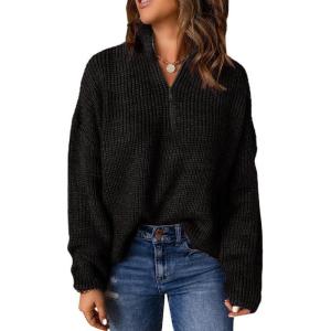 imageEVALESS Quarter Zip Sweaters for Women Waffle Kint Long Sleeve Pullover Sweater Business Casual Outfits1 B Black