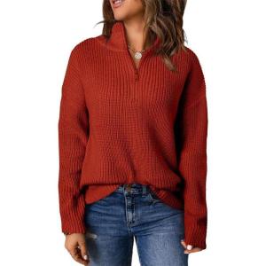 imageEVALESS Quarter Zip Sweaters for Women Waffle Kint Long Sleeve Pullover Sweater Business Casual Outfits2 B Red