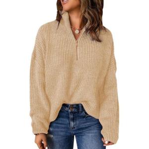 imageEVALESS Quarter Zip Sweaters for Women Waffle Kint Long Sleeve Pullover Sweater Business Casual OutfitsB Apricot