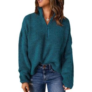 imageEVALESS Quarter Zip Sweaters for Women Waffle Kint Long Sleeve Pullover Sweater Business Casual OutfitsB Cerulean Blue