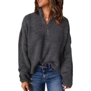 imageEVALESS Quarter Zip Sweaters for Women Waffle Kint Long Sleeve Pullover Sweater Business Casual OutfitsB Dim Gray