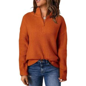 imageEVALESS Quarter Zip Sweaters for Women Waffle Kint Long Sleeve Pullover Sweater Business Casual OutfitsB Orange