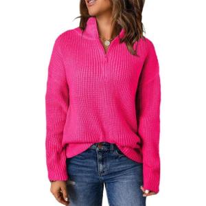imageEVALESS Quarter Zip Sweaters for Women Waffle Kint Long Sleeve Pullover Sweater Business Casual OutfitsB Rose