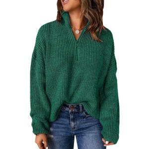 imageEVALESS Quarter Zip Sweaters for Women Waffle Kint Long Sleeve Pullover Sweater Business Casual OutfitsB Viridian
