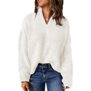 imageEVALESS Quarter Zip Sweaters for Women Waffle Kint Long Sleeve Pullover Sweater Business Casual OutfitsB White