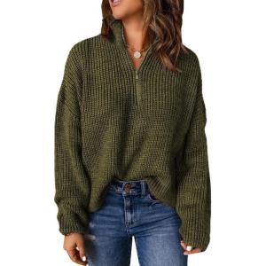 imageEVALESS Quarter Zip Sweaters for Women Waffle Kint Long Sleeve Pullover Sweater Business Casual OutfitsGreen