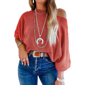 imageEVALESS Sexy Off The Shoulder Tops for Women 34 Length Sleeve Womens Tops Spring Fall 2025 Boat Neck One Shoulder ShirtsZ Tawny