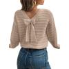 imageEVALESS Sweaters for Women Long Sleeve Fall Outfits 2025 Back Bow Knot Sweaters Round Neck Solid Knit Pullover TopsParchment